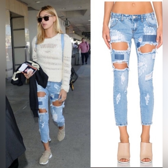One Teaspoon | Trashed Free Birds denim jeans crop ankle Women size 28 low waist - Picture 13 of 13